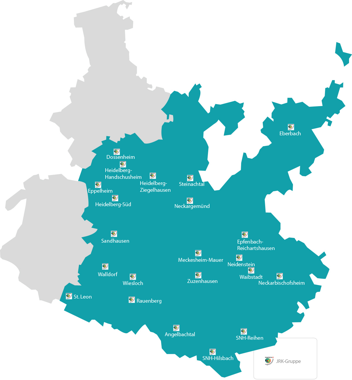 Karte mit den eingezeichneten JRK-Gruppen