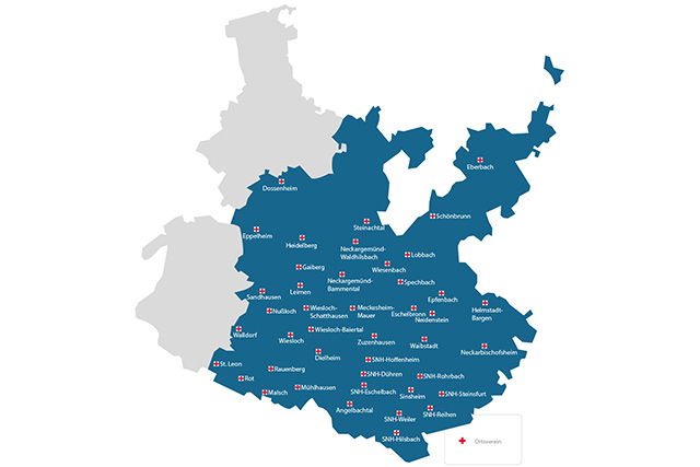 Landkarte Ortsvereine DRK Heidelberg