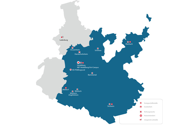 Landkarte Versorungsgebiet DRK Heidelberg